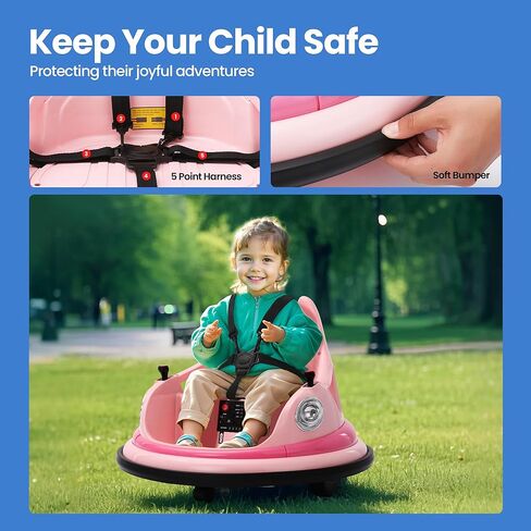 12V Kids Electric المصد سيارة للأطفال الصغار-لعبة Kiddokidz Ride-On مع Parent Remote ، 360 ° تدور ، أضواء وأصوات ، ملصقات DIY 2 PCS ، 2 سرعتين ، وردي in Kuwait