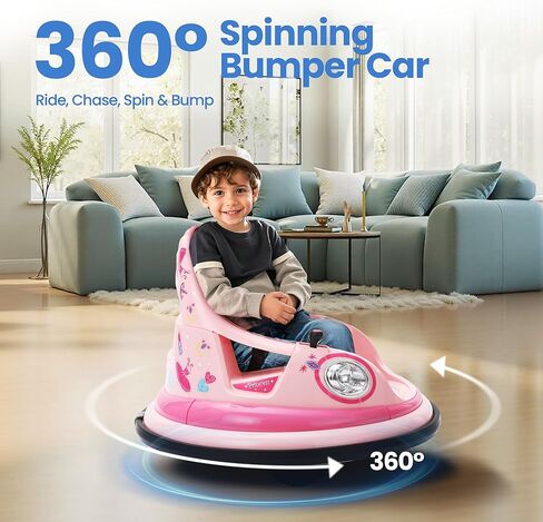 12V Kids Electric المصد سيارة للأطفال الصغار-لعبة Kiddokidz Ride-On مع Parent Remote ، 360 ° تدور ، أضواء وأصوات ، ملصقات DIY 2 PCS ، 2 سرعتين ، وردي in Kuwait