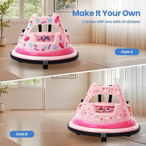 12V Kids Electric المصد سيارة للأطفال الصغار-لعبة Kiddokidz Ride-On مع Parent Remote ، 360 ° تدور ، أضواء وأصوات ، ملصقات DIY 2 PCS ، 2 سرعتين ، وردي in Kuwait