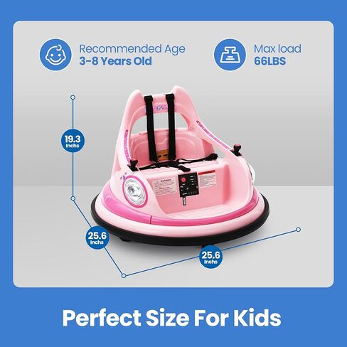 12V Kids Electric المصد سيارة للأطفال الصغار-لعبة Kiddokidz Ride-On مع Parent Remote ، 360 ° تدور ، أضواء وأصوات ، ملصقات DIY 2 PCS ، 2 سرعتين ، وردي in Kuwait