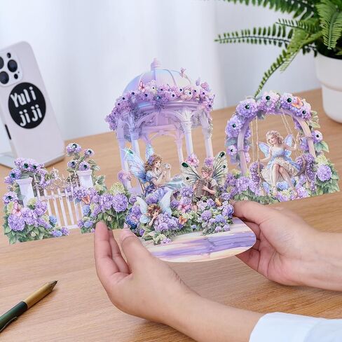 3D Pop Up Fairy Garden Birthday Cards, Cute Greeting Gift Cards With Colorful Rhinestones for Girls, Daughters, Granddaughters, Nieces, Girlfriend All Occasion-Includes Notecard & Envelope(Pink) in Saudi Arabia