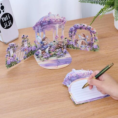 3D Pop Up Fairy Garden Birthday Cards, Cute Greeting Gift Cards With Colorful Rhinestones for Girls, Daughters, Granddaughters, Nieces, Girlfriend All Occasion-Includes Notecard & Envelope(Pink) in Saudi Arabia