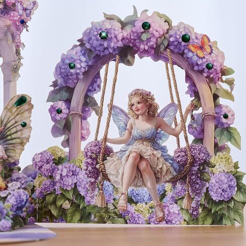 3D Pop Up Fairy Garden Birthday Cards, Cute Greeting Gift Cards With Colorful Rhinestones for Girls, Daughters, Granddaughters, Nieces, Girlfriend All Occasion-Includes Notecard & Envelope(Pink) in Saudi Arabia