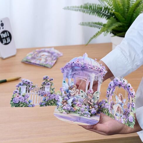 3D Pop Up Fairy Garden Birthday Cards, Cute Greeting Gift Cards With Colorful Rhinestones for Girls, Daughters, Granddaughters, Nieces, Girlfriend All Occasion-Includes Notecard & Envelope(Pink) in Saudi Arabia