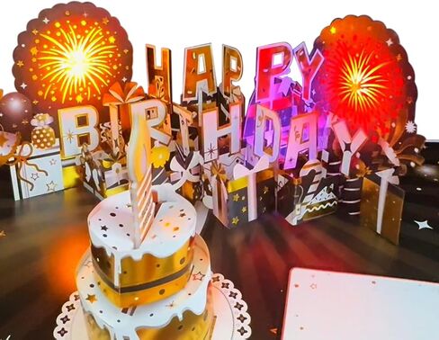 بطاقات عيد ميلاد Ribbli ، البطاقة المنبثقة للألعاب النارية مع الضوء والموسيقى ، بطاقة عيد ميلاد موسيقية للرجال ، 8.2 × 5.7 بوصة مع مظروف in Saudi Arabia