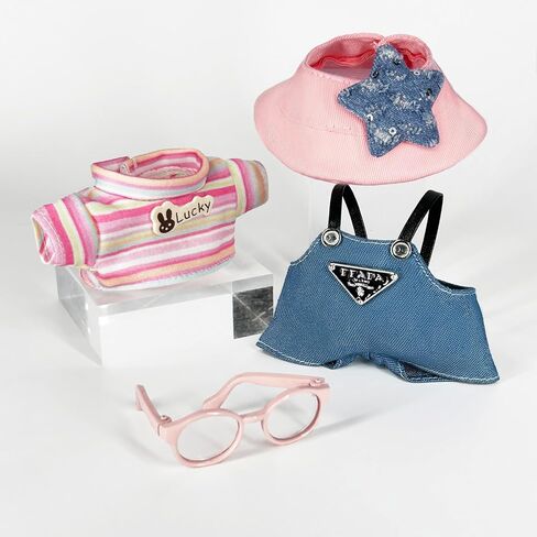 17cm Clothes Set (NO Doll) 4PC Set Hat Glasses Overalls for 17cm Accessories Suit, Doll Clothing for Trendy Blind Box，Cute Clothes for LBB Doll Dress up Unique Style,Free Combination (Love) in Kuwait