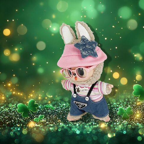 17cm Clothes Set (NO Doll) 4PC Set Hat Glasses Overalls for 17cm Accessories Suit, Doll Clothing for Trendy Blind Box，Cute Clothes for LBB Doll Dress up Unique Style,Free Combination (Love) in Kuwait