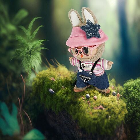 17cm Clothes Set (NO Doll) 4PC Set Hat Glasses Overalls for 17cm Accessories Suit, Doll Clothing for Trendy Blind Box，Cute Clothes for LBB Doll Dress up Unique Style,Free Combination (Love) in Kuwait