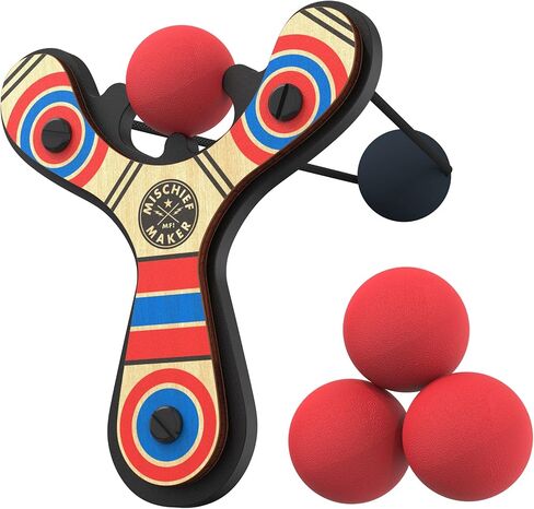 Mischief Maker® Wooden Slingshot - Classic Series - Real Wood Slingshot for Kids, 4 Soft Foam Balls and Storage Bag - Ages 4+ (red) in Kuwait