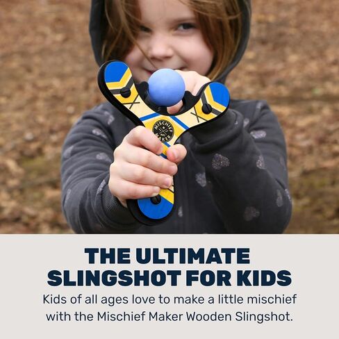 Mischief Maker® Wooden Slingshot - Classic Series - Real Wood Slingshot for Kids, 4 Soft Foam Balls and Storage Bag - Ages 4+ (red) in Kuwait