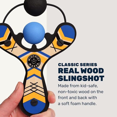 Mischief Maker® Wooden Slingshot - Classic Series - Real Wood Slingshot for Kids, 4 Soft Foam Balls and Storage Bag - Ages 4+ (red) in Kuwait