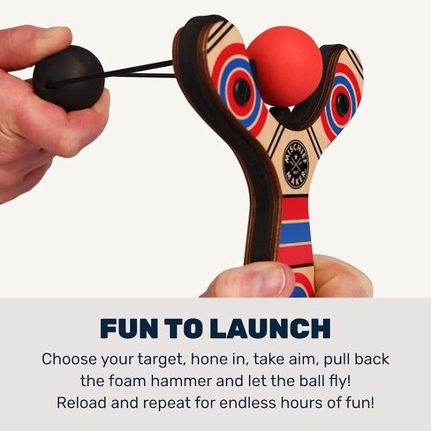 Mischief Maker® Wooden Slingshot - Classic Series - Real Wood Slingshot for Kids, 4 Soft Foam Balls and Storage Bag - Ages 4+ (red) in Kuwait