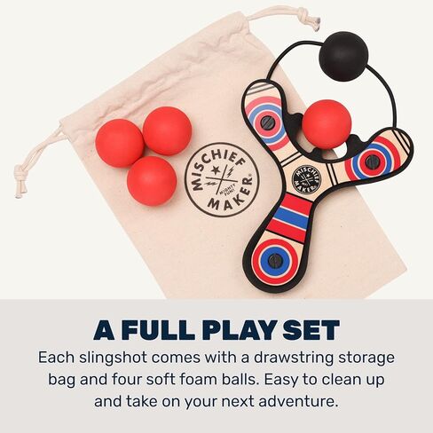 Mischief Maker® Wooden Slingshot - Classic Series - Real Wood Slingshot for Kids, 4 Soft Foam Balls and Storage Bag - Ages 4+ (red) in Kuwait