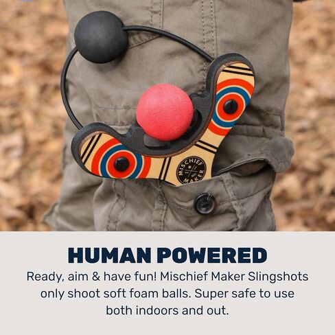 Mischief Maker® Wooden Slingshot - Classic Series - Real Wood Slingshot for Kids, 4 Soft Foam Balls and Storage Bag - Ages 4+ (red) in Kuwait