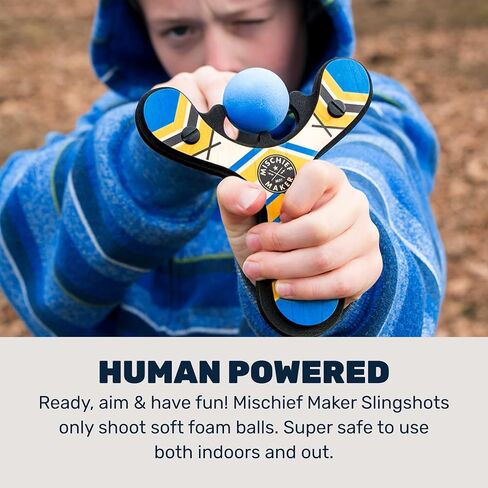 Mischief Maker® Wooden Slingshot for Kids with Soft Foam Balls (Blue) in Saudi Arabia