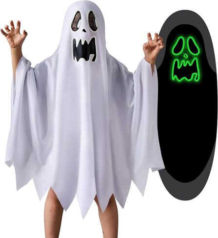 Unisex Boys and Girls Ghost Costume,Halloween Fancy Dress,White Boo Ghost Cloak Cape Cosplay Costume Halloween Costume in Kuwait