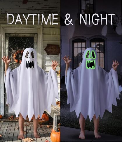 Unisex Boys and Girls Ghost Costume,Halloween Fancy Dress,White Boo Ghost Cloak Cape Cosplay Costume Halloween Costume in Kuwait