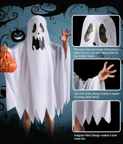 Unisex Boys and Girls Ghost Costume,Halloween Fancy Dress,White Boo Ghost Cloak Cape Cosplay Costume Halloween Costume in Kuwait