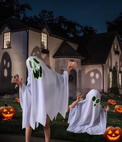 Unisex Boys and Girls Ghost Costume,Halloween Fancy Dress,White Boo Ghost Cloak Cape Cosplay Costume Halloween Costume in Kuwait