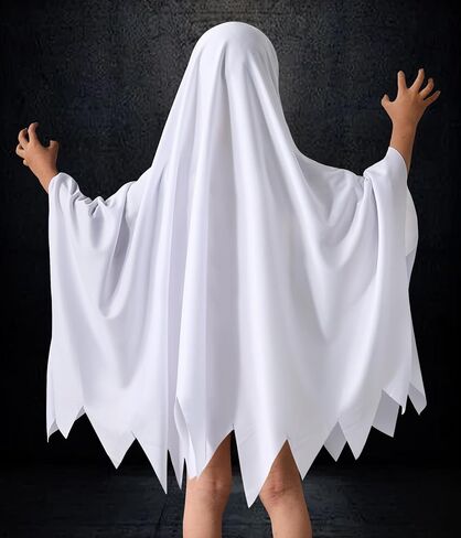 Unisex Boys and Girls Ghost Costume,Halloween Fancy Dress,White Boo Ghost Cloak Cape Cosplay Costume Halloween Costume in Kuwait