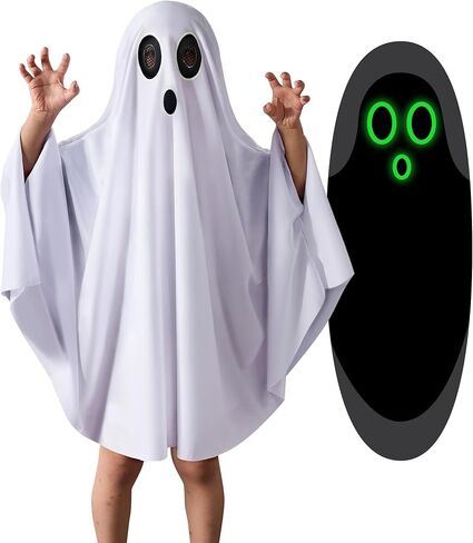 Unisex Boys and Girls Ghost Costume,Halloween Fancy Dress,White Boo Ghost Cloak Cape Cosplay Costume Halloween Costume in Kuwait