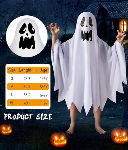 Unisex Boys and Girls Ghost Costume,Halloween Fancy Dress,White Boo Ghost Cloak Cape Cosplay Costume Halloween Costume in Kuwait
