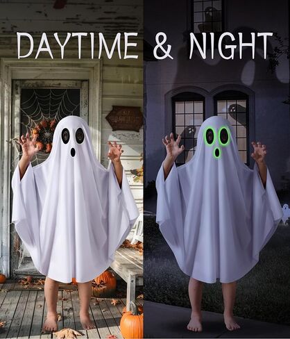 Unisex Boys and Girls Ghost Costume,Halloween Fancy Dress,White Boo Ghost Cloak Cape Cosplay Costume Halloween Costume in Kuwait