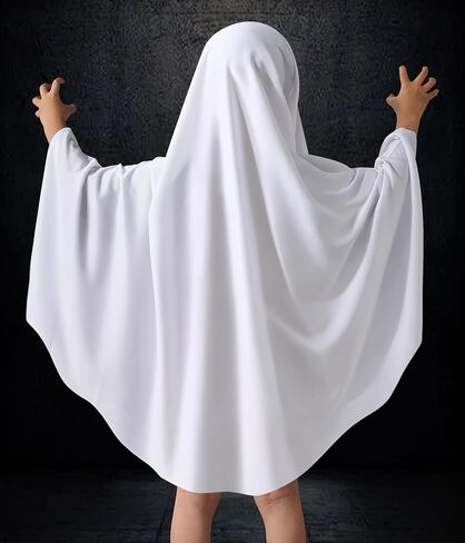 Unisex Boys and Girls Ghost Costume,Halloween Fancy Dress,White Boo Ghost Cloak Cape Cosplay Costume Halloween Costume in Kuwait