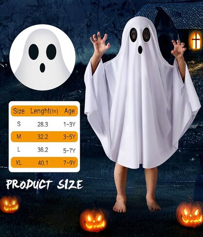 Unisex Boys and Girls Ghost Costume,Halloween Fancy Dress,White Boo Ghost Cloak Cape Cosplay Costume Halloween Costume in Kuwait