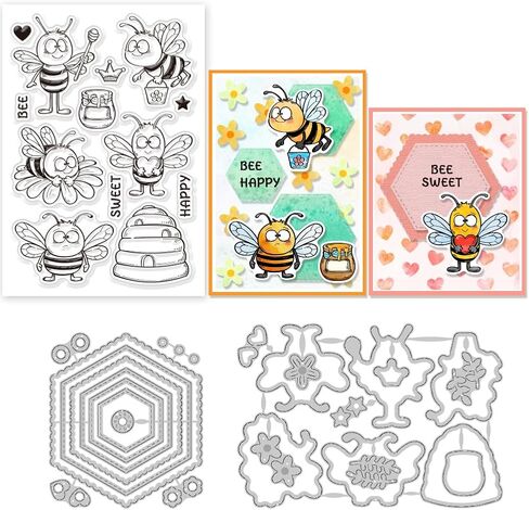 Globleland Funny Bees Clear Smast and Cutting Dies Set for Card Making Hive Tags Silicone Clear Stamp Cartoon Bee Die Cuts for Diy Scrapbooking Photo Abrum in Saudi Arabia