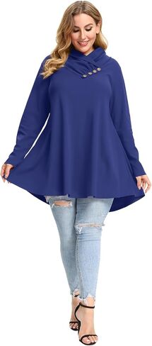 LARACE Cowl Neck Sweatshirts For Women Plus Size Tops With Pockets Long Sleeve Tunic Casual Pullover Button Down Shirt in Kuwait