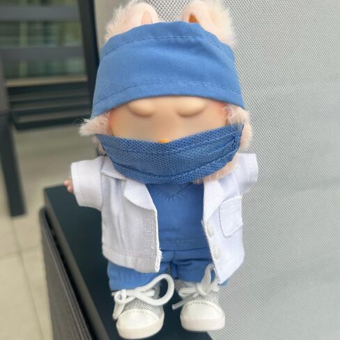 ملابسك ملابس الممرضة للملابس لـ Labubu Doll - لطيف من 5 قطع طبيب أسنان موحد مجموعة من الدعك الصحية للرعاية الصحية لـ Labubu 17cm - يشمل Cap ، قناع ، من أعلى وأسفل ، أحذية سهلة التوفيق in Saudi Arabia