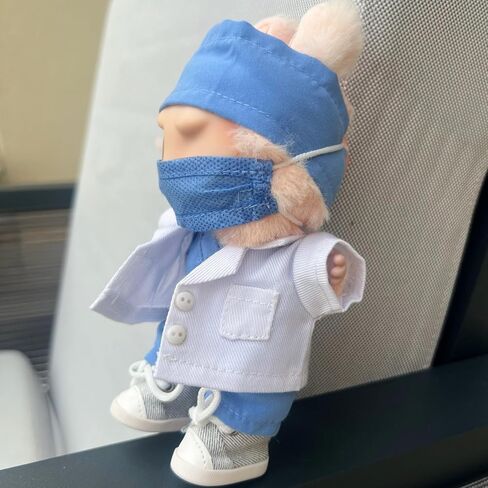ملابسك ملابس الممرضة للملابس لـ Labubu Doll - لطيف من 5 قطع طبيب أسنان موحد مجموعة من الدعك الصحية للرعاية الصحية لـ Labubu 17cm - يشمل Cap ، قناع ، من أعلى وأسفل ، أحذية سهلة التوفيق in Saudi Arabia