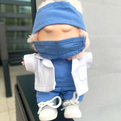 ملابسك ملابس الممرضة للملابس لـ Labubu Doll - لطيف من 5 قطع طبيب أسنان موحد مجموعة من الدعك الصحية للرعاية الصحية لـ Labubu 17cm - يشمل Cap ، قناع ، من أعلى وأسفل ، أحذية سهلة التوفيق in Saudi Arabia