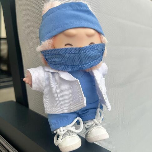 ملابسك ملابس الممرضة للملابس لـ Labubu Doll - لطيف من 5 قطع طبيب أسنان موحد مجموعة من الدعك الصحية للرعاية الصحية لـ Labubu 17cm - يشمل Cap ، قناع ، من أعلى وأسفل ، أحذية سهلة التوفيق in Saudi Arabia