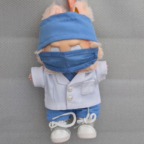 ملابسك ملابس الممرضة للملابس لـ Labubu Doll - لطيف من 5 قطع طبيب أسنان موحد مجموعة من الدعك الصحية للرعاية الصحية لـ Labubu 17cm - يشمل Cap ، قناع ، من أعلى وأسفل ، أحذية سهلة التوفيق in Saudi Arabia