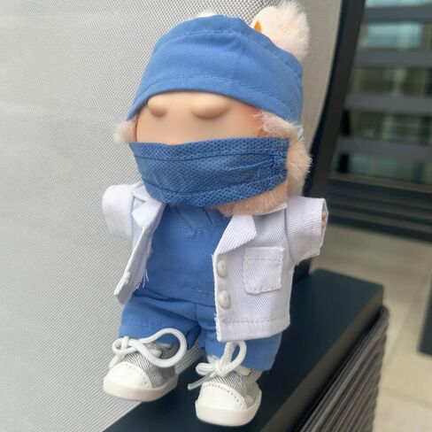 ملابسك ملابس الممرضة للملابس لـ Labubu Doll - لطيف من 5 قطع طبيب أسنان موحد مجموعة من الدعك الصحية للرعاية الصحية لـ Labubu 17cm - يشمل Cap ، قناع ، من أعلى وأسفل ، أحذية سهلة التوفيق in Saudi Arabia