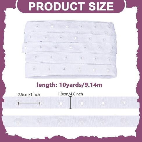 10 ياردات Snaps Strips Fortener Tim White Snap Button Tape خياطة على الإكسسوارات الشريطية الإكسسوارات الزر البلاستيكية المقطوعة لزر ملابس DIY فستان النسيج خياطة الحرف 0.71 '' ' in Kuwait