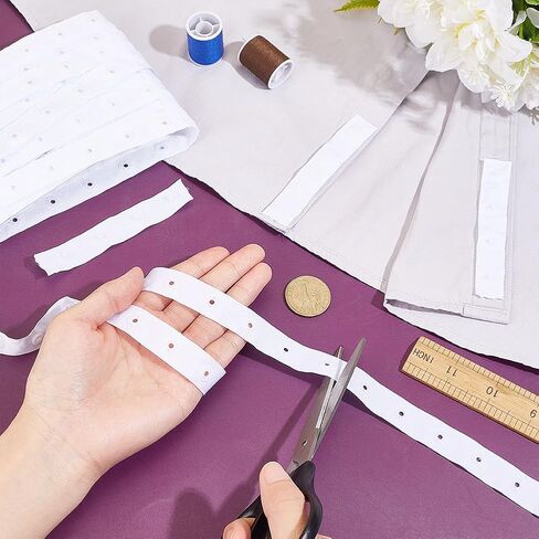 10 ياردات Snaps Strips Fortener Tim White Snap Button Tape خياطة على الإكسسوارات الشريطية الإكسسوارات الزر البلاستيكية المقطوعة لزر ملابس DIY فستان النسيج خياطة الحرف 0.71 '' ' in Kuwait