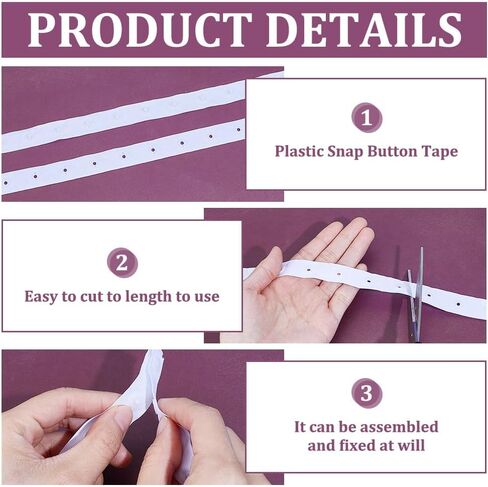 10 ياردات Snaps Strips Fortener Tim White Snap Button Tape خياطة على الإكسسوارات الشريطية الإكسسوارات الزر البلاستيكية المقطوعة لزر ملابس DIY فستان النسيج خياطة الحرف 0.71 '' ' in Kuwait