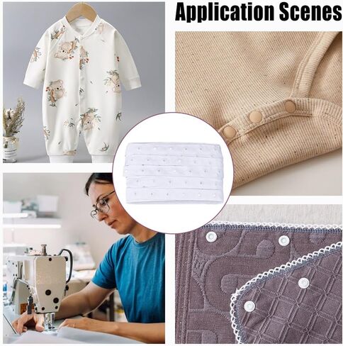 10 ياردات Snaps Strips Fortener Tim White Snap Button Tape خياطة على الإكسسوارات الشريطية الإكسسوارات الزر البلاستيكية المقطوعة لزر ملابس DIY فستان النسيج خياطة الحرف 0.71 '' ' in Kuwait