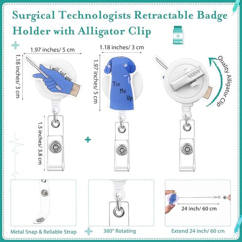 Yexiya Surgical Tech Badge Geils Gulk Surgical Technologist Week تقدير هدية قابلة للسحب ، حامل شارة الممرضة ، حامل بطاقة بطاقة بطاقة مع مقطع لجراح الطبيب الطبيب (8،2 نمط) in Saudi Arabia