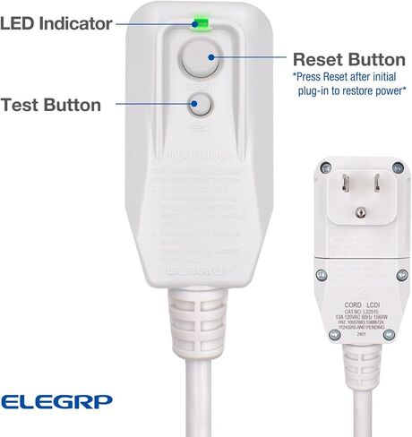 ELEGRP 0651510LY L15515 L22515 18AWG LCDI قابس سلك الطاقة لمكيف الهواء A/C، معتمد من E250451 UL، استبدال قاطع كشف التسرب الحالي 7.5 قدم، 120 فولت 10 أمبير 1200 وات 60 هرتز NEMA 5-15P، عبوة واحدة in Saudi Arabia