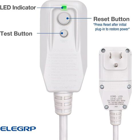ELEGRP 0651510LY L15515 L22515 18AWG LCDI قابس سلك الطاقة لمكيف الهواء A/C، معتمد من E250451 UL، استبدال قاطع كشف التسرب الحالي 7.5 قدم، 120 فولت 10 أمبير 1200 وات 60 هرتز NEMA 5-15P، عبوة واحدة in Saudi Arabia