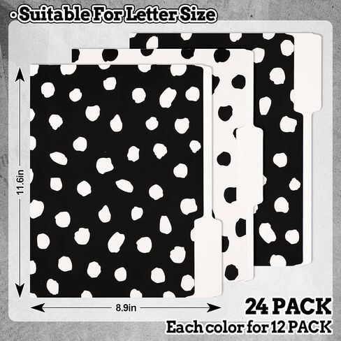 Whaline 24 Pack Black White Polka Dots File Folders Letter Size Dots File Pockets with 1/3 Cut Tab Filing Folder for Home Office Classroom Supplies, 8.9 x 11.6 Inch in Saudi Arabia