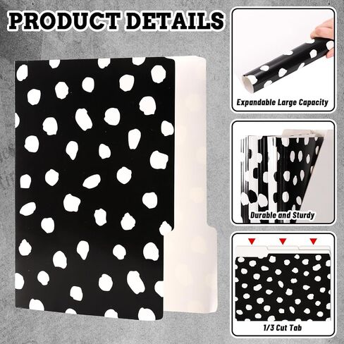 Whaline 24 Pack Black White Polka Dots File Folders Letter Size Dots File Pockets with 1/3 Cut Tab Filing Folder for Home Office Classroom Supplies, 8.9 x 11.6 Inch in Saudi Arabia