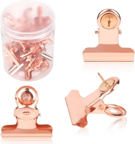 20pcs Metal Push Pin Clips, Heavy Duty Thumb Tacks Bulldog Clips with Pushpin No Hole Cork Board Thumbtack Accessories Bulldog for Wall Photo Poster Decorations Home Office Bulletin Board (Rose Gold) in Saudi Arabia