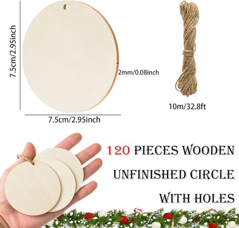 60 Unfinished Wooden Circles with Holes, 3 Inch Wood Discs for Crafts, Blank Wood Cutouts for Signs, Ornaments, Gift Tags, Christmas Decor in Saudi Arabia