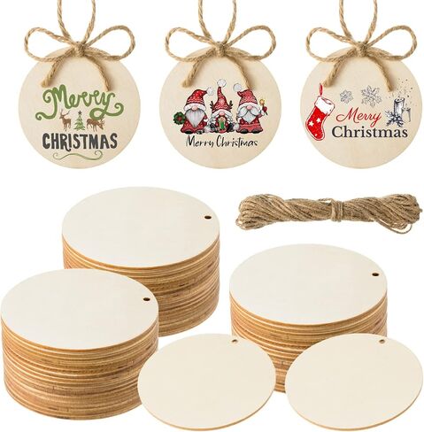 60 Unfinished Wooden Circles with Holes, 3 Inch Wood Discs for Crafts, Blank Wood Cutouts for Signs, Ornaments, Gift Tags, Christmas Decor in Saudi Arabia
