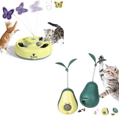 Pawaboo 3-in-1 Automatic Interactive Cat Toy, Electronic Motion Kitten Toy with Fluttering Butterfly Teasers, Track Ball & Random Hide Mouse, USB Rechargeable Cat Teaser Mouse Toys for Indoor Kitties in Kuwait